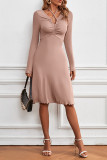 Elegant Solid Bandage Fold V Neck A Line Dresses