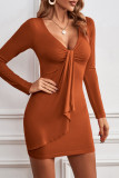 Sexy Solid Flounce Fold V Neck Wrapped Skirt Dresses
