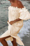 Sexy Solid Slit Fold Off the Shoulder Beach Dresses
