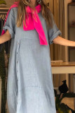 Casual Simplicity Solid Buttons O Neck A Line Short Sleeve Dress