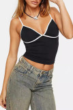 Sexy Solid Contrast V Neck Tops