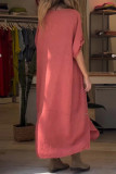 Casual Simplicity Solid Buttons O Neck A Line Short Sleeve Dress