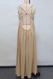 Sexy Solid Hollowed Out Halter Sleeveless Dress Dresses