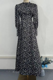 Elegant Print Flowers Hooded Collar A Line Dresses