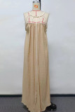 Sexy Solid Hollowed Out Halter Sleeveless Dress Dresses