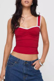 Sexy Solid Fold Contrast V Neck Tops