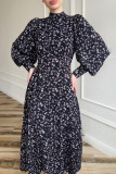 Elegant Print Flowers Hooded Collar A Line Dresses