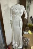Celebrities Elegant Solid Fold O Neck Evening Dress Dresses