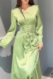 Elegant Solid Strap Design V Neck A Line Dresses