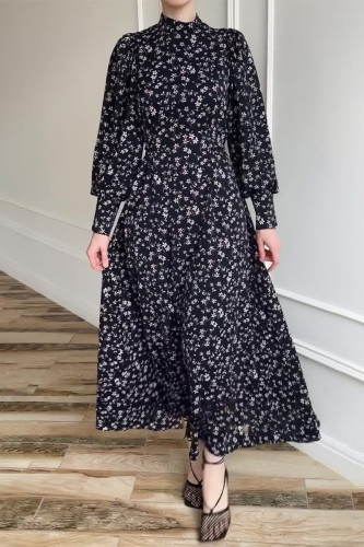 Elegant Print Flowers Hooded Collar A Line Dresses