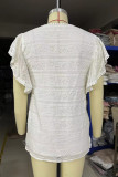 Casual Simplicity Solid Lace Hollowed Out O Neck Tops
