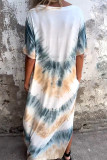 Casual Print Tie Dye Pocket V Neck A Line Short Sleeve Dress