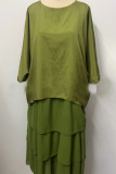 Elegant Solid Flounce Contrast O Neck Irregular Dresses