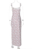 Sweet Elegant Print Flowers Lace Square Collar One Step Skirt Dresses