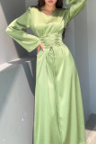Elegant Solid Strap Design V Neck A Line Dresses