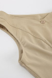Casual Simplicity Solid Pocket Buttons Oblique Collar Sleeveless Two Pieces