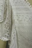 Casual Simplicity Solid Lace Hollowed Out O Neck Tops