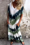 Casual Print Tie Dye Pocket V Neck A Line Short Sleeve Dress