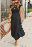 Elegant Solid Fold O Neck A Line Short Sleeve Dress