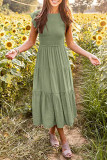 Elegant Solid Fold O Neck A Line Short Sleeve Dress