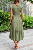 Elegant Solid Fold O Neck A Line Short Sleeve Dress