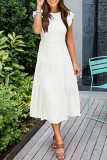 Elegant Solid Fold O Neck A Line Short Sleeve Dress