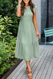 Elegant Solid Fold O Neck A Line Short Sleeve Dress
