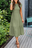 Elegant Solid Fold O Neck A Line Short Sleeve Dress