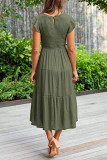 Elegant Solid Fold O Neck A Line Short Sleeve Dress