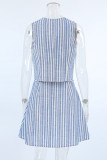 Work Elegant Striped Contrast V Neck Sleeveless Two Pieces