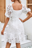 Elegant Solid Lace Hollowed Out Square Collar A Line Dresses