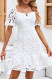 Elegant Solid Lace Hollowed Out Square Collar A Line Dresses