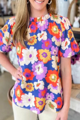 Casual Sweet Print Flowers O Neck T-Shirts