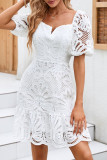 Elegant Solid Lace Hollowed Out Square Collar A Line Dresses