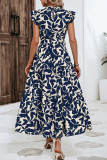 Vintage Elegant Floral Bandage Stringy Selvedge Mandarin Collar Printed Dresses