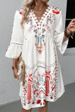 Casual Floral Lace V Neck Printed Dresses