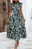 Vintage Elegant Floral Bandage Stringy Selvedge Mandarin Collar Printed Dresses