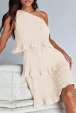 Casual Solid Flounce Oblique Collar Cake Skirt Dresses