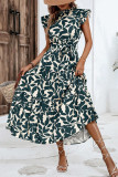 Vintage Elegant Floral Bandage Stringy Selvedge Mandarin Collar Printed Dresses