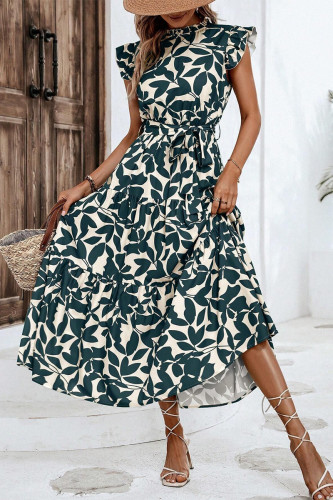 Vintage Elegant Floral Bandage Stringy Selvedge Mandarin Collar Printed Dresses