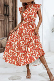 Vintage Elegant Floral Bandage Stringy Selvedge Mandarin Collar Printed Dresses