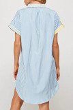 Casual Sweet Striped Print Contrast V Neck Short Sleeve Short Sleeve Dress