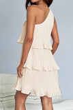 Casual Solid Flounce Oblique Collar Cake Skirt Dresses