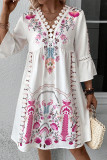 Casual Floral Lace V Neck Printed Dresses
