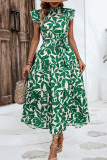 Vintage Elegant Floral Bandage Stringy Selvedge Mandarin Collar Printed Dresses