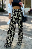Casual Geometric Print Pocket Loose Wide Leg Full Print Bottoms