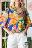 Casual Sweet Floral Turndown Collar Tops