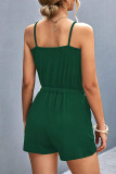 Sexy Simplicity Solid Metal Accessories Decoration Fold U Neck Loose Rompers