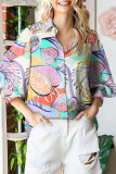 Casual Sweet Floral Turndown Collar Tops
