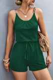 Sexy Simplicity Solid Metal Accessories Decoration Fold U Neck Loose Rompers